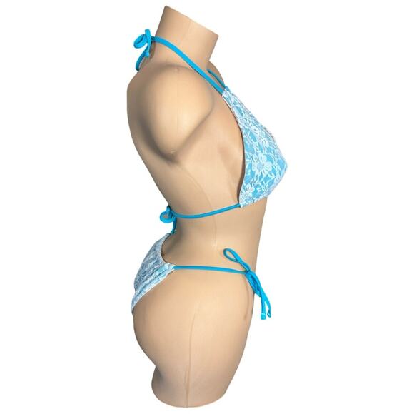 Boutique Women's Blue Bikini With Lace Overlay Large Set - Picture 12 of 14
